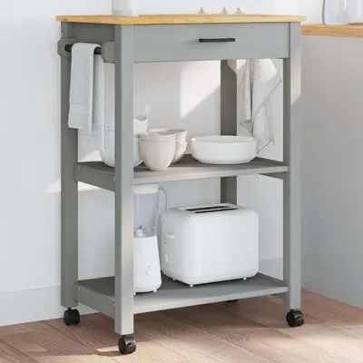 Produktbild von Küchenwagen aus Kiefernholz 60x40x88,5 cm | Mit Schublade und 2 Ablagen, 4 Rollen, davon 2 feststellbar, vielseitig einsetzbar