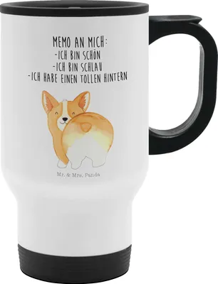 Produktbild von Mr. & Mrs. Panda thermosbecher Corgi Po - Weiß - Geschenk, Thermobecher Auslaufsicher, trinkbecher mit deckel, Spruch, To-Go-Becher, Edelstahl, Positiv, Hund, Corgie
