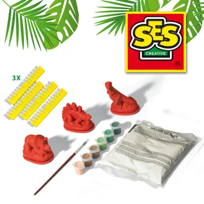 Produktbild von SES Creative 01406 Gips Gießen Bastelset Dinosaurier-Set, Kreativspielzeug für Kinder, Guss-/Mal-Set für Kinder, 5 Jahr(e), Mehrfarbig