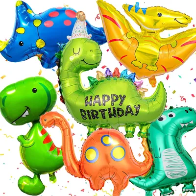 6 Dino Folienballons, Dino Heliumballons, Deko für Erwachsene