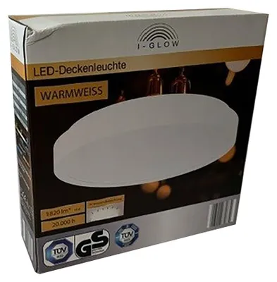 Image de Plafonnier LED I-Glow blanc, rond, Ø 24,5 cm, 18 W, 1820 lm, blanc chaud 3000 K, rétroéclairage
