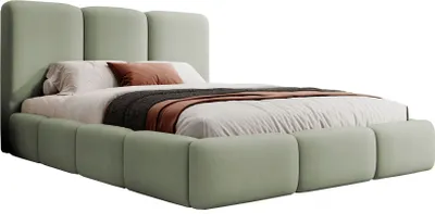 Produktbild von Selsey Bauro - Polsterbett 140x200 mit Stauraum und Samtbezug, salbeigrün