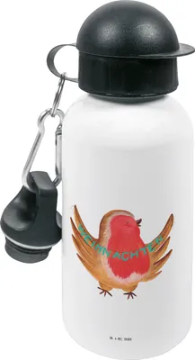 Produktbild von Mr. & Mrs. Panda Trinkflasche Rotkehlchen Weihnachten - Weiß - Geschenk, Wasserflasche, Xmas, Sportflasche, Kinder, outdoor, Heiligabend, Weihnachtsgruß, Vogel, Frohe