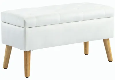 Image de Banc avec rangement - Banc rembourré en velours - Revêtement aspect velours - Pieds en bois - 80x35x42 cm - Idéal pour le salon, la chambre ou l'entrée - Blanc