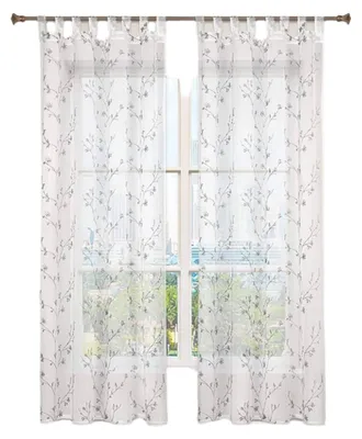 Image de Rideaux transparents avec broderie florale et passants, lot de 2 | Gris | 140x225 cm