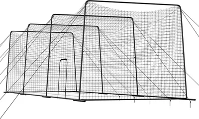 Image de Cage de frappe de baseball, 12000 x 3680 x 3100 mm Cage de frappe portable autonome, cages de frappe avec HDPE noué à 45 plis et longues cordes de positionnement, filets pour cages de frappe pour l'intérieur et l'extérieur