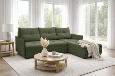 Produktbild von AX LIVING Ecksofa Damascus Grün mit Schlaffunktion Bettkasten Schlafsofa 212 cm rechts