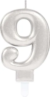 Produktbild von Silberne Zahl 9 Tortenkerze 7,5cm