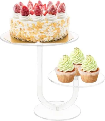 Immagine prodotto di Famanu, Torre per cupcakes a 2 livelli - Acrilico di alta qualità per matrimoni e compleanni (20 cm)