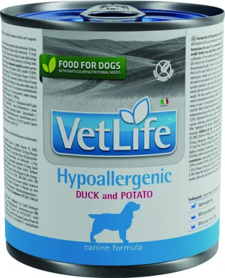 Productafbeelding van Vet Life natvoer voor honden, hypoallergeen, eend met aardappel, 300 gram - verpakking van 6 stuks