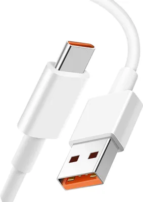 A close-up shot of a white USB-A to USB-C charging cable against a white background.
