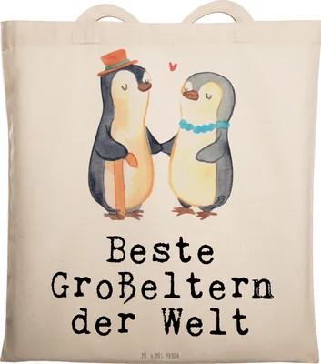 Produktbild von Mr. & Mrs. Panda Tote Bag Pinguin Beste Großeltern der Welt - Transparent - Geschenk, Unitasche, Beutel, Großmutter, Baumwollbeutel, Geburtstag, Uni Tasche, Omi, Opa, Oma