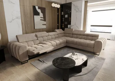 Produktbild von Ecksofa Schlafsofa BASTIEN RELAX in Stoff Terra Beige Ottomane Rechts