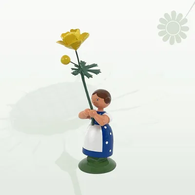 Imagen del producto de Miniatura de una niña con flores, con una flor de trébol. Altura: 12 cm. Producto nuevo