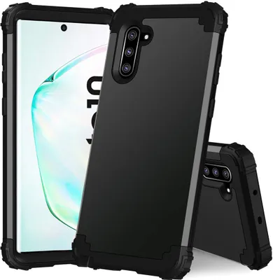 Produktbild von Galaxy Note 10 Hülle, LaimTop Heavy Duty 3 in 1 Hybrid Hart PC Flexibel TPU Silikon Stossfest Kratzfest Tasche Schutzhülle für Samsung Galaxy Note 10 Schwarz