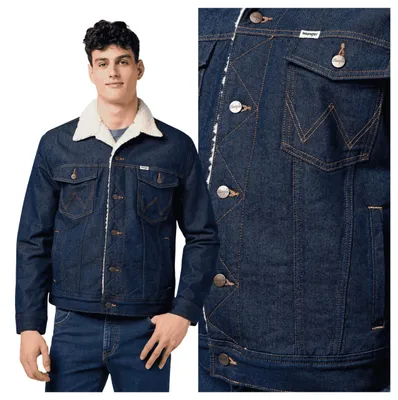 Produktbild von Wrangler | Herren Sherpa Denim Jacket dunkelblau gefüttert Jeansjacke Casual Größe M