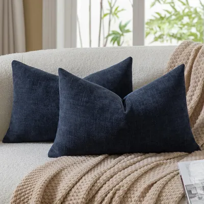 Obrázok produktu pre Sada dvoch obliečok na vankúše, 40x80 cm, s vzhľadom na ľan, farba: tmavomodrá