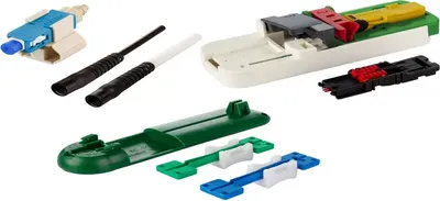 Immagine prodotto di Metz Connect OpDAT FAST Kit di connettori ibridi SC UPC OS2 20 pezzi per cavi Ø 2,0 + 3,0 mm incl. set di mannaie, guida per fibre e set di montaggio cavi 1509QKEO002C-E
