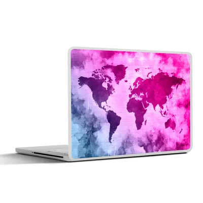 Produktbild von MuchoWow® Laptop Aufkleber Sticker Cover Weltkarte - Blau - Rosa 31x22.5 cm - Laptop-Deko