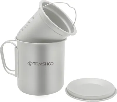Produktbild von TOMSHOO 450 ml Titanbecher Camping Wasserbecher Picknickbecher mit Deckel und Teefilter