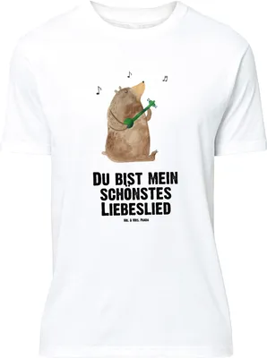 Produktbild von Mr. & Mrs. Panda Größe L T-Shirt Bär Lied - Weiß - Geschenk, Liebe, Frau, mit Spruch, Herz, Teddy, Valentinstag, Shirt, Tshirt