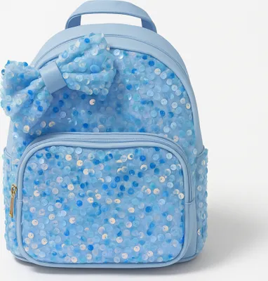 Produktbild von Kinderrucksack Glitzer Mädchen, Pailletten Rucksack Kinder, Prinzesinnenrucksack Kindergarten Kita mit Vordertasche Blau