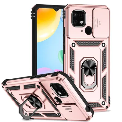 Immagine prodotto di Custodia per Xiaomi Redmi 10C a doppio strato con copertura scorrevole della fotocamera e supporto ad anello Rosa