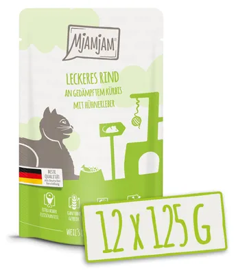 Obrázek produktu pro MjAMjAM 4260512870720, Dospělý jedinec, Jakékoli plemeno, Hovězí, Dýně, 125 g, Bez obilovin