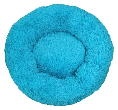 Image de Lit pour chien, lit pour chat, forme donut, rond, doux, en peluche, bleu, 40 cm