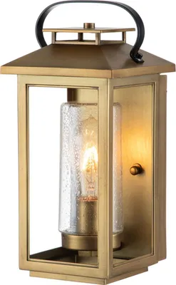 Produktbild von Außenleuchte Wand Glas E27 IP44 35,5 cm hoch in Messing Antik eckig Vintage Außenwandleuchte