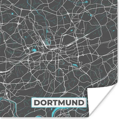 Produktbild von MuchoWow® Poster Karte - Dortmund - Blau - Stadtplan - Deutschland 50x50 cm - Wohnzimmerdekoration