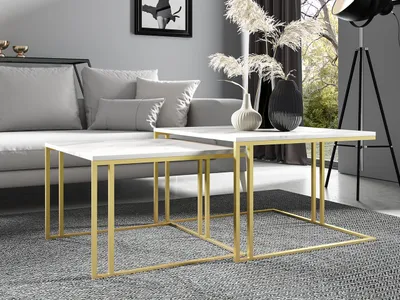 Image de Ensemble de 2 tables basses PTYSIA - or / marbre blanc