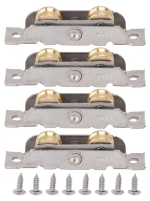 Schubdeur-Rollen-Set, 4 Stück, konkave Räder, Edelstahl/Kupfer