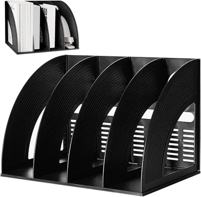 Image de Support de bureau A4, porte-journaux pliable, 4 compartiments, noir, pour le rangement de documents
