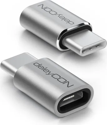 Produktbild von deleyCON 2 Stück USB-C Adapter aus Aluminium - Micro USB Buchse zu USB C Stecker - zum Laden & Synchronisieren für Apple Samsung Google Huawei Xiaomi Handy Smartphone Tablet Laptop - Silber
