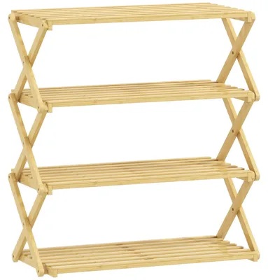Zdjęcie produktu dla Półka na buty z bambusa, 4-poziomowa, na 12 par | Kolor: brązowy | Wymiary: 60x29x67 cm