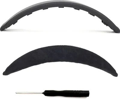 A black replacement headband cushion and a small screwdriver are displayed against a white background.