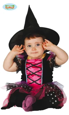 Produktbild von Kleine Hexe Baby-Kostüm mit Hut in Schwarz-Pink, Größe:86/92