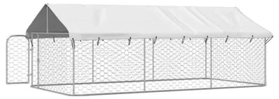 Productafbeelding van Hondenkennel 399x201x150 cm - Buitenkennel met Afneembaar Dak en Metalen Frame