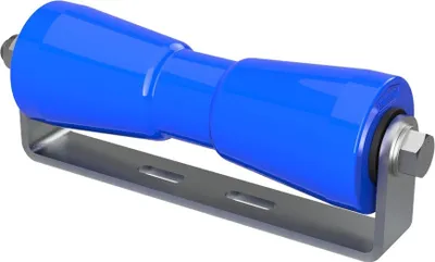 Image de Rouleau de quille en polyuréthane avec support aide à la mise à l'eau des remorques de bateaux galvanisé SUPROD, 250 mm, bleu