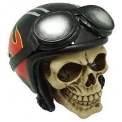 Produktbild von Totenkopf mit Motorradhelm und roten Flammen