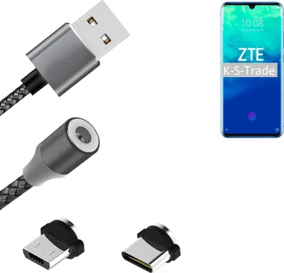Produktbild von K-S-Trade Hochwertiges Magnet-Lade-kabel Sync-Kabel Daten-Kabel für ZTE Axon 10 Pro mit USB-Typ-C-Anschluss und Micro-USB-Anschluss 2A bis zu 480mbps
