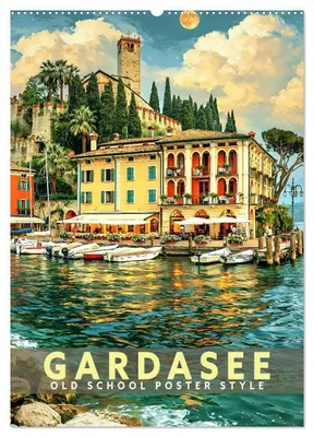 Produktbild von Gardasee - Old School Poster Style (Wandkalender 2027 DIN A2 hoch), CALVENDO Monatskalender