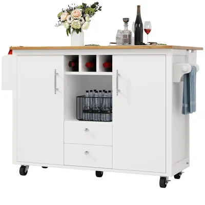 Produktbild von Kücheninsel Buffetschrank Küchenschrank Küchenwagen und klappbarer Arbeitsplatte mit Handtuchhalter Gewürzregal Türregal Weinregal