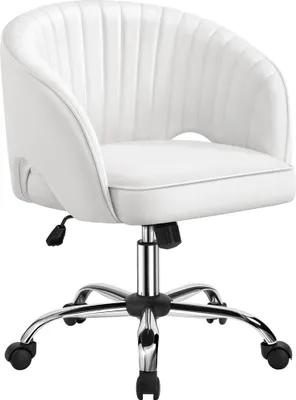 Obrázok produktu pre Kancelárska stolička Yaheetech z imitácie kože, ergonomická kancelárska stolička s podrúčkami, otočná stolička s kolieskami, čalúnená stolička s nastaviteľnou výškou, kancelárska stolička s funkciou hojdania, otočná biela