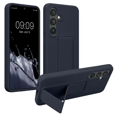 Produktbild von kwmobile Handyhülle für Samsung Galaxy S25 Hülle - TPU Silikon Case mit Fingerhalter und Stand - Schutzhülle Cover in Heidelbeerblau