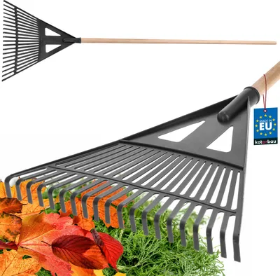 Obrázek produktu pro KOTARBAU® Hrábě na listí z plastu, 43 cm, s rukojetí, smeták na listí, hrábě na listí, zahradní hrábě, vějířový smeták na podzimní listí a odřezky z živého plotu, plast, černé