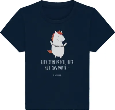 Produktbild von Mr. & Mrs. Panda Organic Baby Shirt Einhorn Dankeschön 12. - 18. Monat - French Navy - Geschenk, Vielen Dank, Unicorn, Danksagung, Danke, Einhörner, , Kinder T-Shirt
