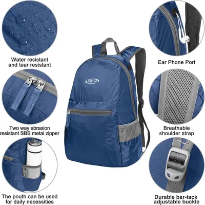 Kleine Faltbare Wasserdichte Rucksack 20L für Wandern und Radfahren