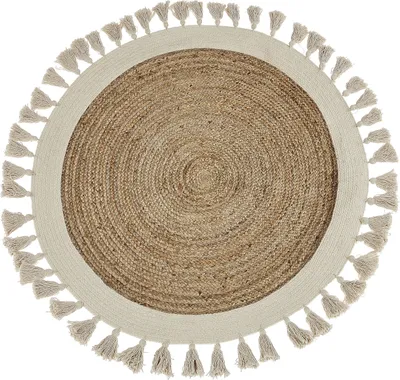 Obrázok produktu pre BELIANI Koberec béžový jutový okrúhly ⌀ 120 cm pletený so strapcami prírodný boho dizajn rustikálny štýl obývacia izba spálňa